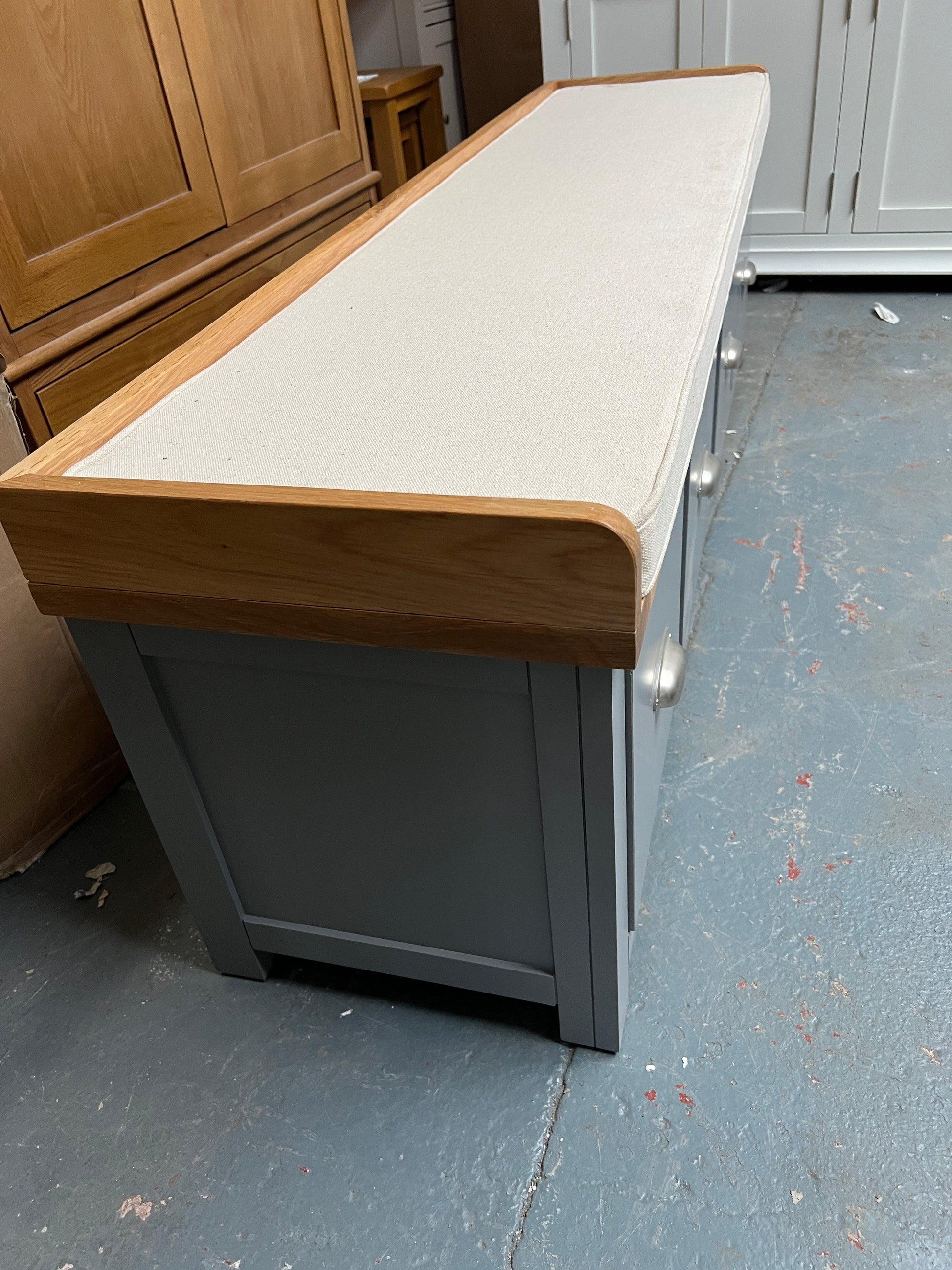 Sussex Storm Grey Four Drawer Shoe Bench with Cushion. furniture delivered 