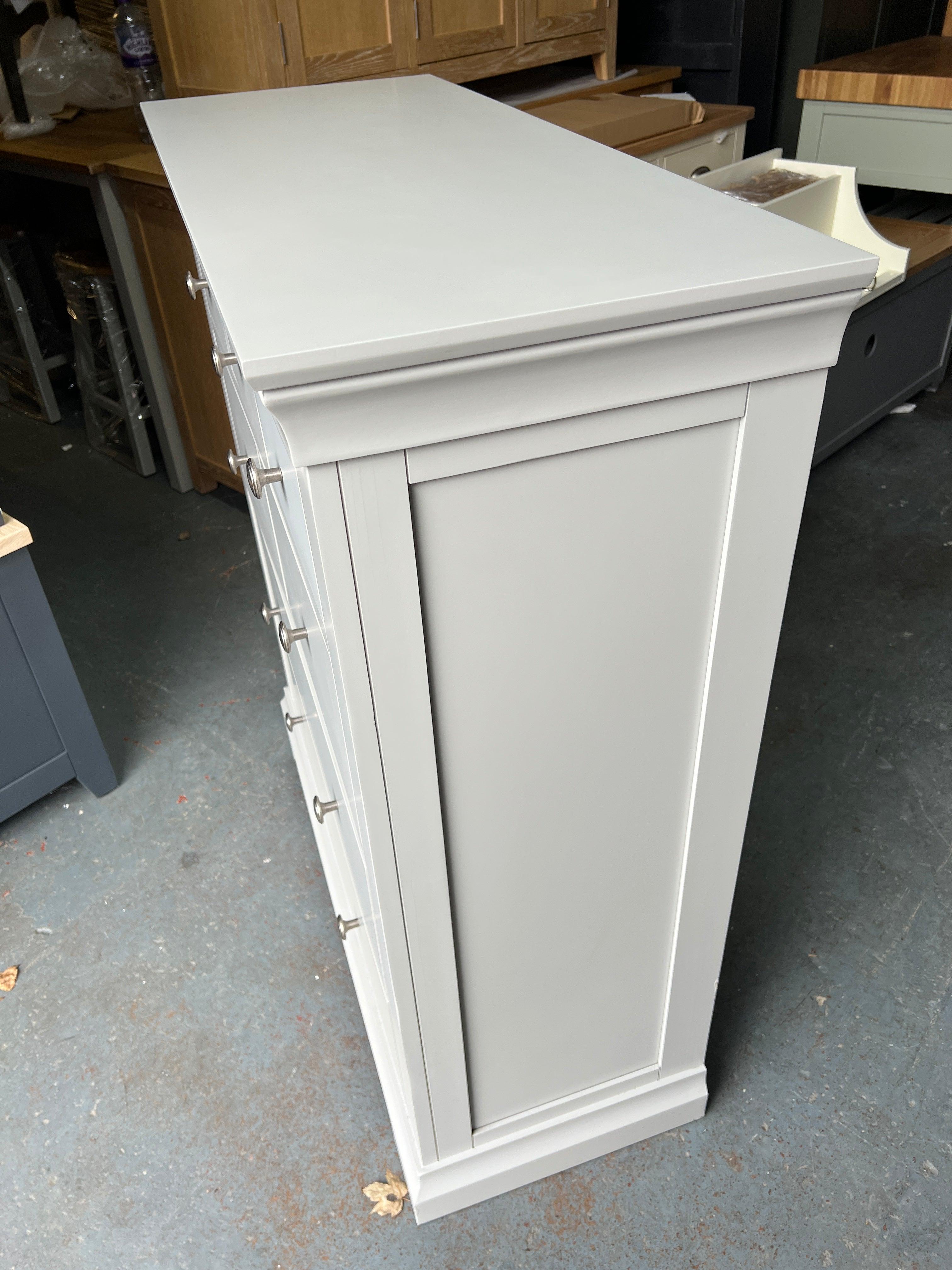 Chantilly Pebble Grey 7 Drawer Chest Quality Furniture Clearance Ltd