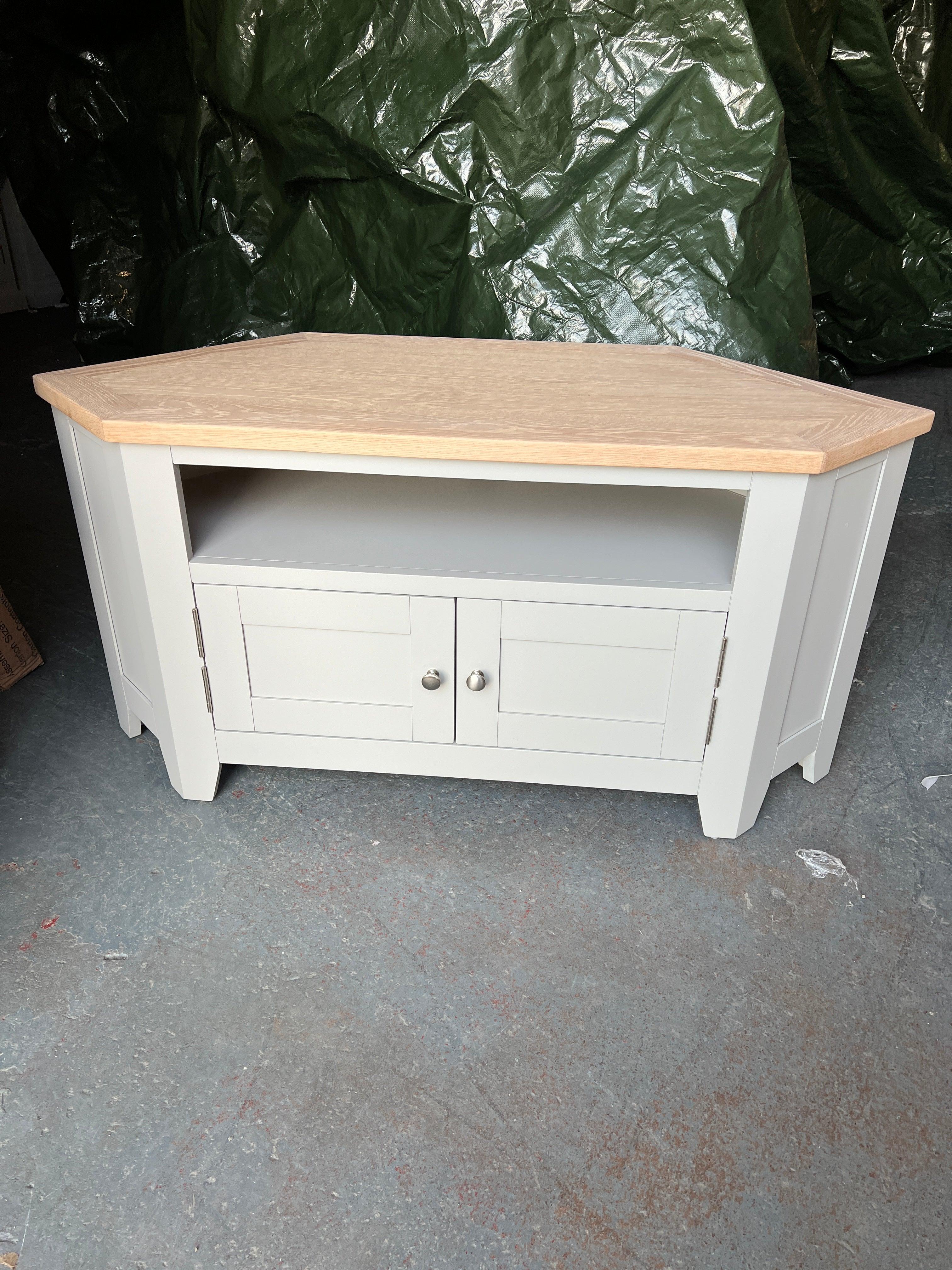 Chester Dove Grey Large Corner TV Stand Quality Furniture Clearance Ltd