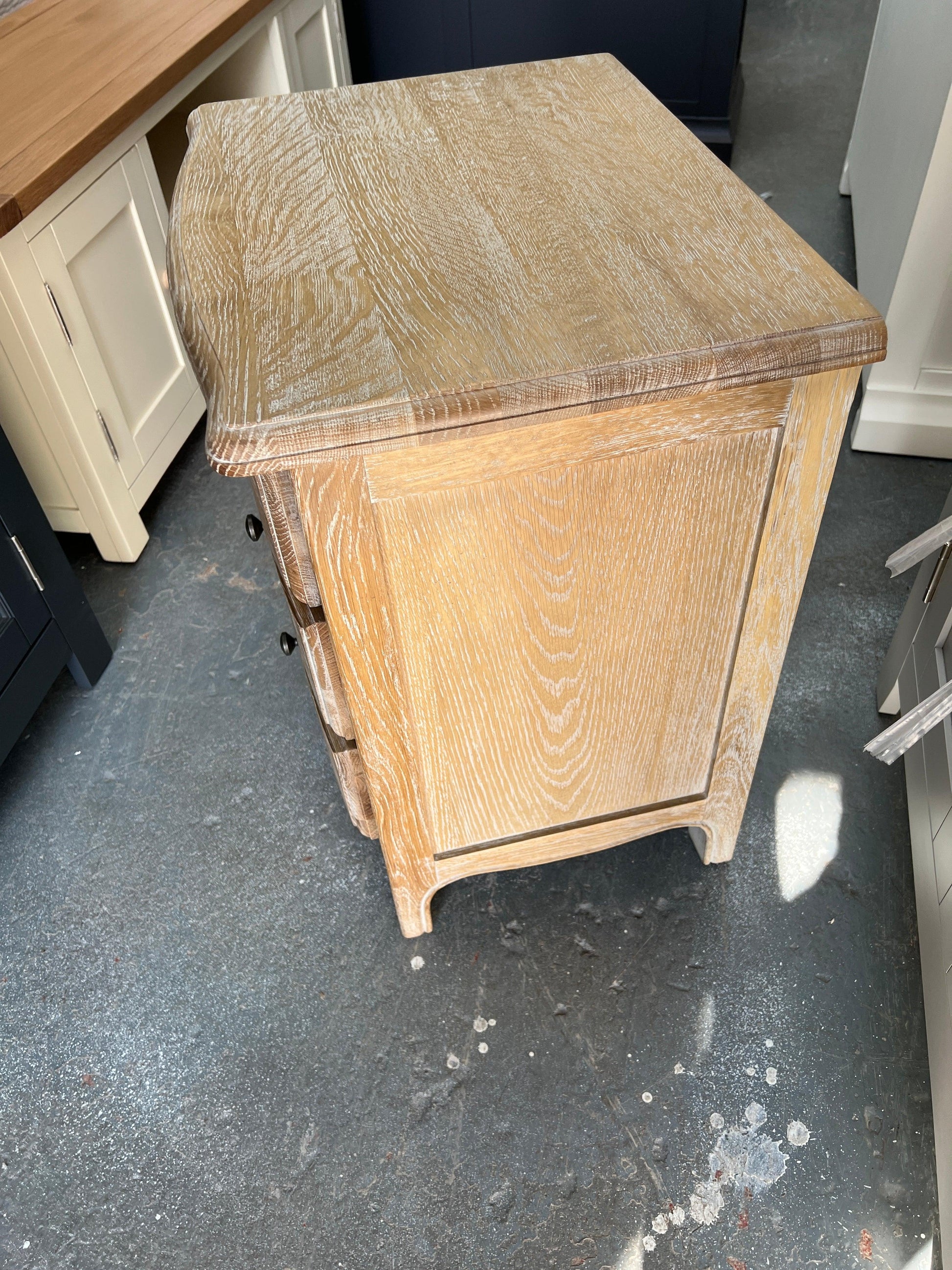 set of 2 Camille Limewash Oak 3 Drawer Bedside Tables furniture delivered 