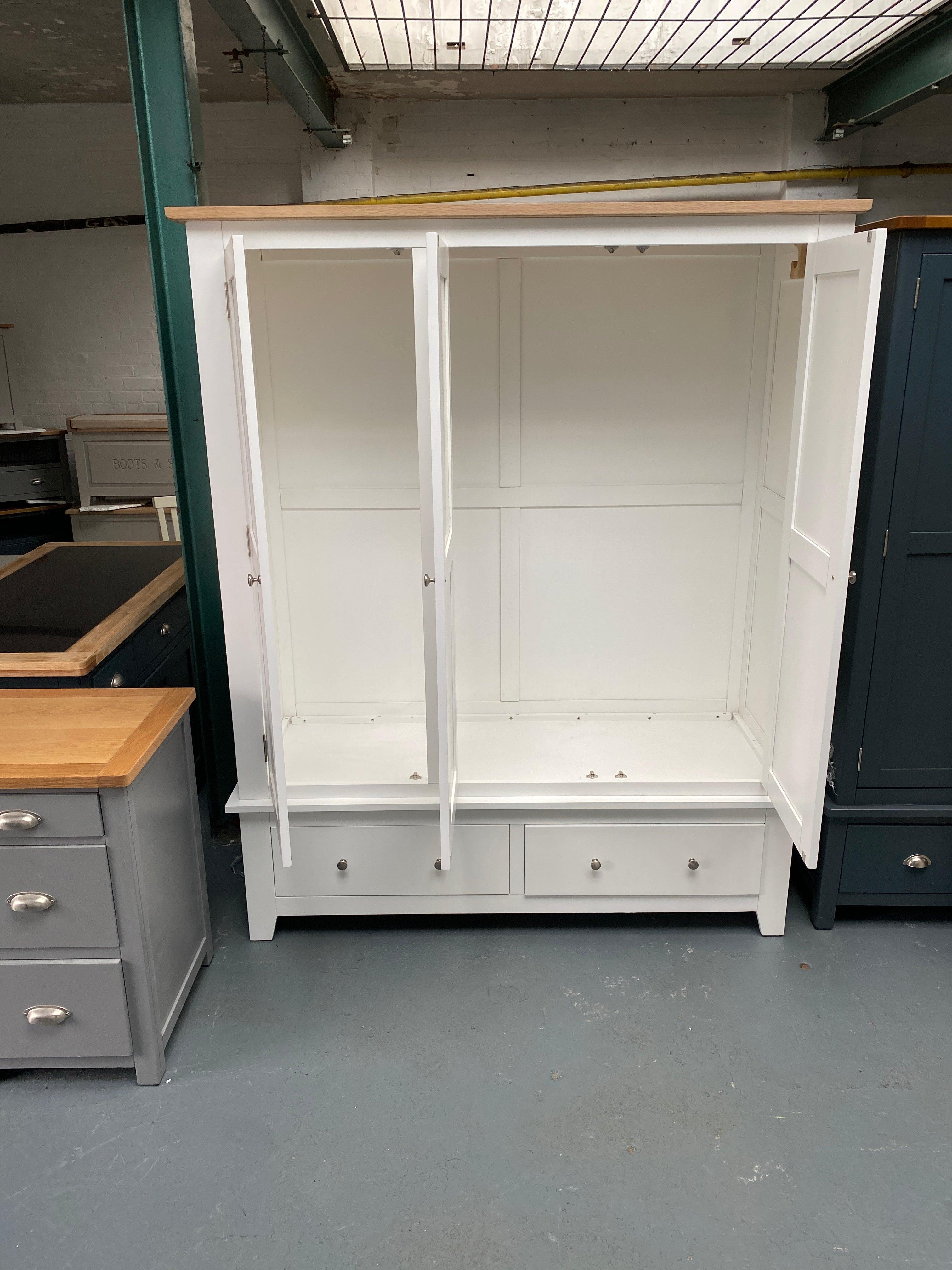 Chester Pure White Triple Wardrobe. furniture delivered 