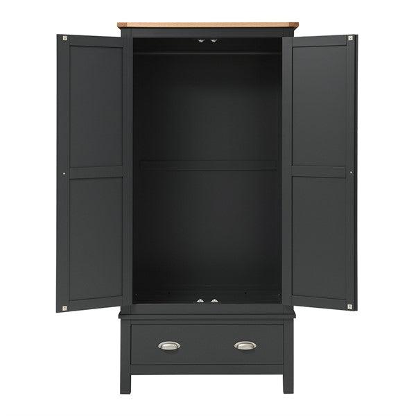 Simply Cotswold Charcoal Double Wardrobe with Drawer Quality Furniture Clearance Ltd