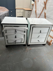 Set of 2 White Mirror 3 Drawer Bedside Cabinet Quality Furniture Clearance Ltd