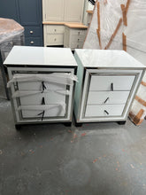 Load image into Gallery viewer, Set of 2 White Mirror 3 Drawer Bedside Cabinet Quality Furniture Clearance Ltd
